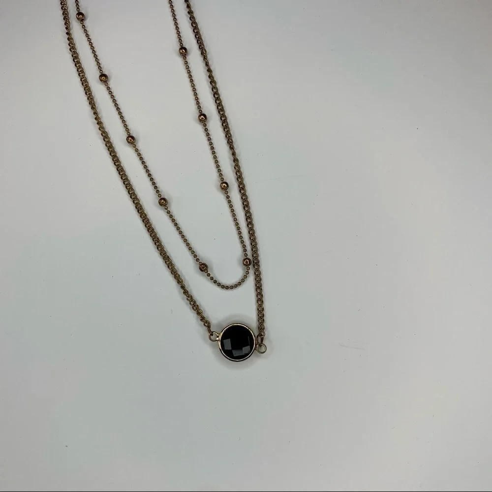 💸Double Banded Gold Necklace With Black Gemstone
